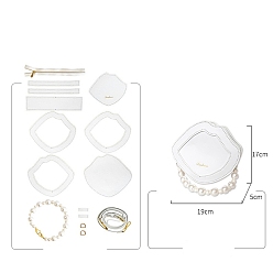 White Handmade DIY Pearl Handle Shell Shape Bag Making Kit, Including PU Leather Bag Accessories, White, 19x17x5cm