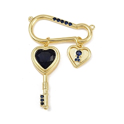 Черный Латунные микро проложить кубического циркония подвески, форма броши/булавки, со стеклом, без свинца и без кадмия, долговечный, стойки покрытие, реальный 18 k позолоченный, чёрные, 47x32x6 мм, отверстие : 1.2 мм