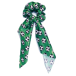 Green Football Pattern Satin Cloth Elastic Hair Ties, Ponytail Holder, for Women Girls, Green, 350mm