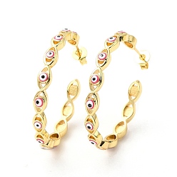 Лосось Эмалированные серьги-гвоздики с эффектом сглаза, серьги-кольца из настоящей позолоченной латуни 18k для женщин, salmon, 33x3.5 мм, штифты : 0.7 мм