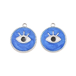 Нержавеющая Сталь Цвет 304 нержавеющей стальной эмали подвески, плоский круглый с подвесками для глаз, ионное покрытие (ip), цвет нержавеющей стали, 21.5x19x1.8 мм, отверстие : 2 мм