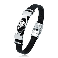 Taureau 201 bracelet en perles de constellation en acier inoxydable, bracelet gothique en cordon de cuir pour hommes femmes, taurus, 8-1/4 pouce (21 cm)