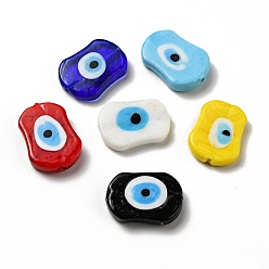 Mixed Color Handmade Evil Eye Lampwork Beads, Oval, Mixed Color, 18x25x5mm, Hole: 1.6mm