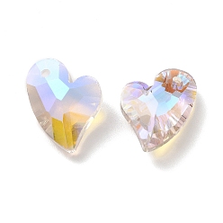 Clear Electroplate Glass Pendants, Back Plated, Faceted, Heart Charms, Clear, 17x12.5x6mm, Hole: 1.4mm