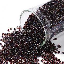 (400) Black Lined Dark Ruby Luster Toho perles de rocaille rondes, perles de rocaille japonais, (400) lustre rubis foncé doublé noir, 15/0, 1.5mm, Trou: 0.7mm, environ3000 pcs / 10 g