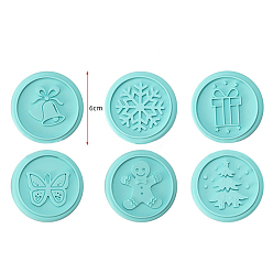 Aquamarine Cookie Stamps Set, including Food Grade Sillicone Cookie Stamps, 430 Stainless Steel Ring Cutter and Plastic Handle, for Christmas and Daily Baking, Aquamarine, 60~70x25~60mm, 8pcs/set