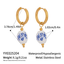 Сердце Керамические серьги-кольца из нержавеющей стали, реальный 18 k позолоченный, сердце, 37.8x10.2 мм