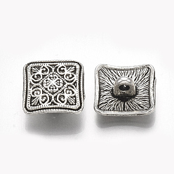 Antique Silver Tibetan Style Alloy Shank Buttons, Cadmium Free & Nickel Free & Lead Free, Square, Antique Silver, 13.5x13.5x6.5mm, Hole: 2mm, about 905pcs/1000g