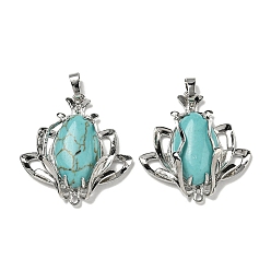 Бирюза Синтетические бирюзовые подвески, подвески-цветы со стойкой, фурнитура из латуни, платина, без кадмия и без свинца, 37x35x10 мм, отверстия : 8x5 mm и 1.6 мм