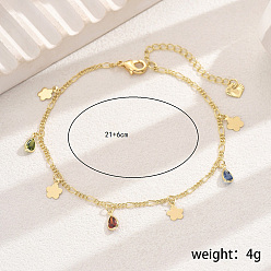 Золотой Модные латунные браслеты с разноцветными фианитами для пляжного отдыха, цветок и слеза, золотые, 8-1/4 дюйм (21 см)