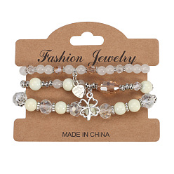HY-2831-A White Bohemian Leaf Heart Charm Bracelet with Multi-layer Glass Bead Bangle and Yearly Chain