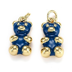 Marine Blue Real 18K Gold Plated Brass Pendants, with Enamel and Jump Rings, Long-Lasting Plated, Bear, Marine Blue, 17.5x9x5mm, Jump Ring: 5x1mm, 3mm Inner Diameter