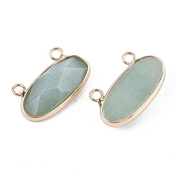 Green Aventurine Natural Green Aventurine Pendants, with Brass Findings, Faceted, Oval, Golden, 14x24.5~25x5.5~6mm, Hole: 2.5mm