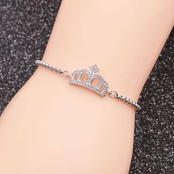 Crown 1 Stainless Steel Crown Adjustable Women's Bracelet with Chain