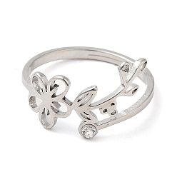 Нержавеющая Сталь Цвет 304 нержавеющая сталь с регулируемыми кольцами из циркония, Майский боярышник, цвет нержавеющей стали, 1.5~11.5 мм, размер США 6 1/4 (16.7 мм)