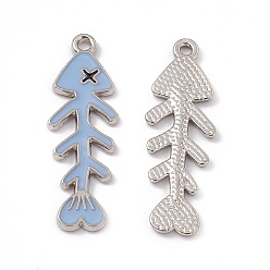 Светло-Голубой Подвески из эмали и сплава, очарование рыбьей кости, платина, Небесно-голубой, 34x11x1.5 мм, отверстие : 1.6 мм
