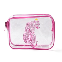 Leopard Pochettes cosmétiques transparentes en PVC, pochette imperméable, trousse de toilette pour femme, rose chaud, leopard, 20x15x5.5 cm