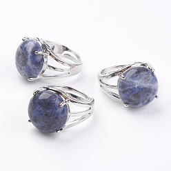 Sodalite Adjustable Natural Sodalite Finger Rings, with Brass Findings, US Size 7 1/4(17.5mm)