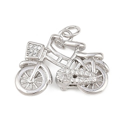 Платина Латунные микропаве прозрачные подвески с фианитом, велосипедные прелести, долговечный, без кадмия и без свинца, стойки покрытие, с целью перехода в кольце, платина, 17x23x7 мм, отверстие : 3.4 мм