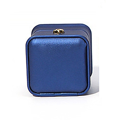 Dark Blue Crown Rectangle PU Leather Ring Jewelry Box, Finger Ring Storage Gift Case, with Velvet Inside, for Wedding, Engagement, Dark Blue, 5.5x6x5cm