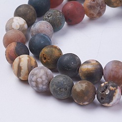 Ocean Jasper Natural Ocean Agate/Ocean Jasper Beads Strands, Frosted, Round, 8mm, Hole: 0.8mm, about 47pcs/strand, 14.9 inch(38cm)