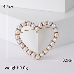 Golden Heart with Pearl Pins, Alloy Brooches for Girl Women Gift, Golden, 39x43mm