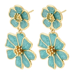Зеленый Серьги-гвоздики с цветком из латуни, без кадмия и без свинца, стойки покрытие, долговечный, реальный 18 k позолоченный, зелёные, 40.5x24 мм