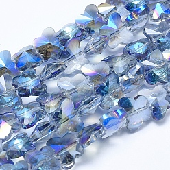 Blue Plated Electroplate Glass Beads Strands, Half Plated, Faceted, Butterfly, Blue Plated, 12x15x8mm, Hole: 1mm, about 25pcs/strand, 10.8 inch(27.5cm)