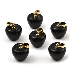 Obsidian Natural Obsidian Teacher Apple Charms, with Golden Plated Brass Snap on Bails, 14.5x14mm, Hole: 6.5x4mm