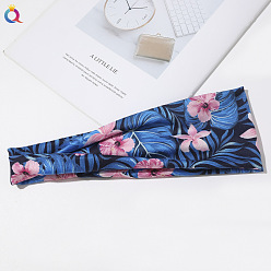 Hairband Style - Orchid Hairband - Blue Q32 Printed Wide Headband Yoga Sweatband Athletic Hair Band for Women
