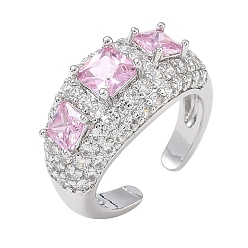 Pink Латунные микропаве кубические цирконии манжеты открытые кольца для женщин, долговечный, стойки покрытие, платина, розовые, 12.5 мм, размер США 8 1/2 (18.5 мм)
