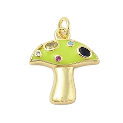 Зеленый газон Грибная стойка покрытие латунь микропаве кубические циркониевые подвески, с эмалью, долговечный, без свинца и без кадмия, реальный 18 k позолоченный, зеленый газон, 18.5x16.5x3.5 мм, отверстие : 3 мм