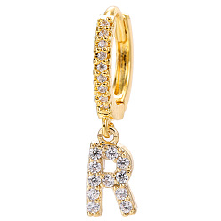 Letter R Clear Cubic Zirconia Initial Letter Dangle Hoop Earrings, Golden Brass Jewelry for Women, Letter.R, 22mm