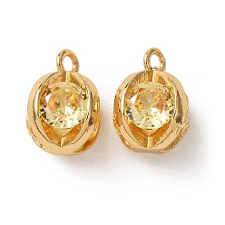 Желтый Латунные микро проложить кубического циркония прелести, реальный 18 k позолоченный, круглые подвески, желтые, 11x9.5 мм, отверстие : 1.5 мм