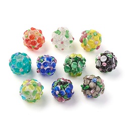 Mixed Color Handmade Lampwork Beads, Rondelle with Flower, Bumpy, Mixed Color, 14~15x12~13mm, Hole: 1.5~1.8mm