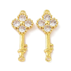 Clear Real 18K Gold Plated Brass Pave Cubic Zirconia Connector Charms, Key Links, Clear, 20.5x9x3.5mm, Hole: 1mm