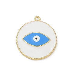 Белый Латунь эмаль подвески, реальный 18 k позолоченный, долговечный, без кадмия и без свинца, стойки покрытие, плоский круглый с шармом в виде глаз, белые, 27.5x24.5x3.5 мм, отверстие : 1.6 мм