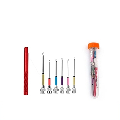 Mixed Color Stainless Steel DIY Embroidery Punch Needle Set, with 6 Style Replacement Needle, Mixed Color, 100x20x20mm