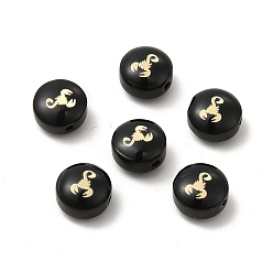Black Glass Beads, Flat Round with Scorpion, Black, 7.5x5mm, Hole: 0.6~0.9mm