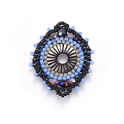 Colorful MIYUKI & TOHO Handmade Japanese Seed Beads Links, Loom Pattern, with Shell, Flat Round, Colorful, 32~33x26~27x4mm, Hole: 2mm