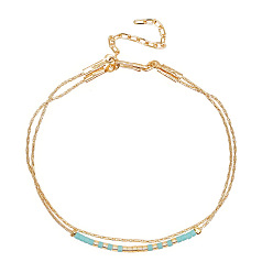 MI-B220422G Colorful Miyuki Beaded Double-Layer Bracelet with Gold Plated Wire, Unique Jewelry