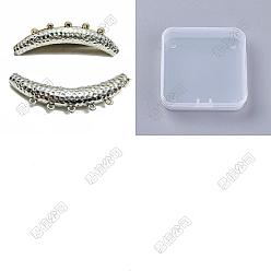 Argent Antique 6pcs maillons de composants de lustre en alliage de zinc de style tibétain, tube incurvé, argent antique, 14x67x7mm, Trou: 5mm