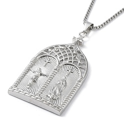 Platinum Alloy with Rhinestone Pendant Necklace, Arch with Jesus & Virgin Mary Pattern, Platinum, 23.74 inch(60.3cm)