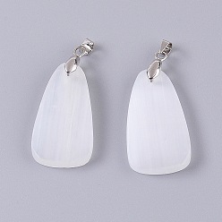 White Natural Calcite Pendants, with Platinum Plated Brass Findings, Teardrop, White, 32~33x17~17.5x4~4.5mm, Hole: 3.5x4mm