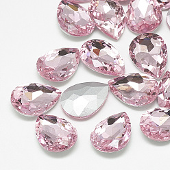 Light Rose Pointed Back Glass Rhinestone Cabochons, Back Plated, Faceted, teardrop, Light Rose, 8x6x3mm