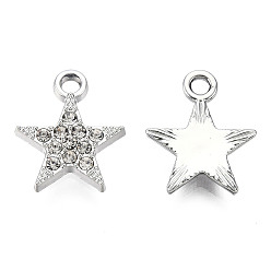Crystal Platinum Plated Alloy Charms, with Rhinestones, Cadmium Free & Lead Free, Star, Crystal, 14.5x12x2.5mm, Hole: 1.8mm