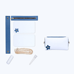 Marine Blue DIY Purse Making Kit, Including Cowhide Leather Bag Accessories, Iron Needles, Waxed Cord & Alloy Cable Chain Bag Strap, Marine Blue, 10.5x18x4cm
