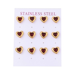 Красный Ионное покрытие (ip) 304 серьги-гвоздики в форме сердца из нержавеющей стали, с микро проложить кубического циркония, золотые, красные, 10x9 мм