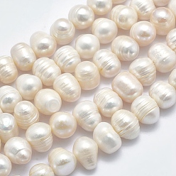 Beige Natural Cultured Freshwater Pearl Beads Strands, Potato, Beige, 12~14x10.5~11mm, Hole: 0.8mm, about 35pcs/strand, 14.3 inch.