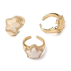 Лунный Камень Кольца-манжеты из натурального лунного камня с кубическим цирконием, латунные регулируемые кольца для женщин, золотые, 17.5x18.5 мм
